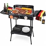 Sommertal BBQ231 Elektrogrill | Balkongrill | 2200W | Camping Grill | 2in1 | stufenloser Temperaturregler | Ablagefläche | schnelles Aufheizen | Windschutz