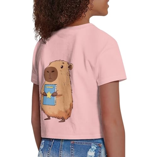 Image of Girls Crop Tees Crew Neck Casual Short Sleeve T Shirts Kids Loose Soft Comfortable Tees Blouses Shirt for Little Girl