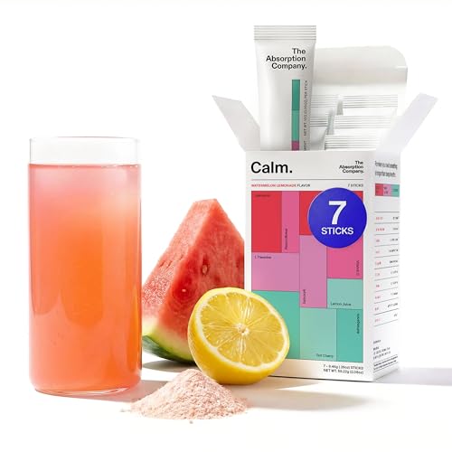 Calm Drink Mix - Relaxation Aid with Magnesium Ashwagandha L-Theanine & Vitamin D - Supports Cortisol Regulation and Mood for Men & Women - Watermelon Lemonade Flavor 7 Sticks