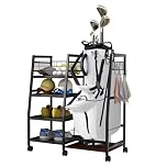 TEKXDD 【UPDATE】 Golf Storage Rack - Golf Bag Stand Rack,Golf Club Organisers Extra Large,Golf Bag Organiser with Universal Wheels and Removable Hooks, All-in-1 Golf Garage Organizer for Golf Clubs