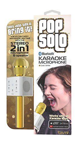 Tzumi PopSolo, Portable Wireless Bluetooth Karaoke Microphone, Dual Stereo Speaker's, 2200mAh Battery, 5 Mixing Controls.(GOLD)