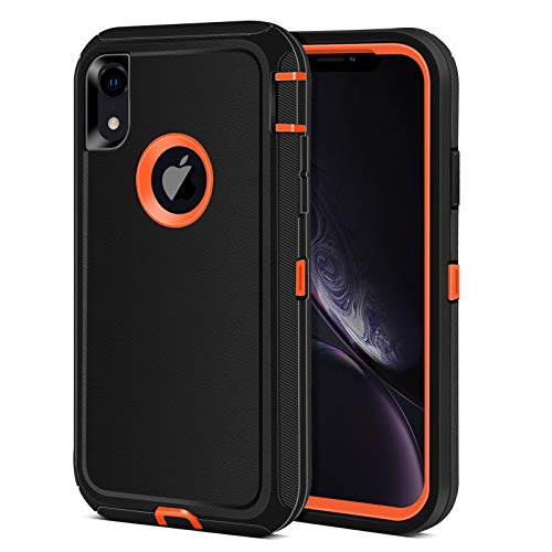 iPhone XR Case, Jiunai 3-Piece Heavy Duty Shockproof Rugged Drop Protection Dual Layer Armor Matte Cover Case ONLY Compatible with iPhone XR 10 R 2018 6.1 Black Orange
