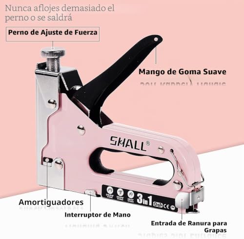 Miniatura 8 de Shall - Grapadora De Mano 3 En 1 Potente Con 3000 Pinzas, Potencia De Tiro Ajustable, Pistola Grapadora Para Carpintería, Decoración, Fijación De Cables, Con Extractor De Grapas