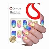 Curvlife Press On Nails Colorful Medium Fake Nails Design Acrylic Nails Tips Glue On False Nails For Women Nail Kit With Nail Glue