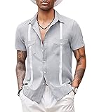 Annystore Men's Casual Short Sleeve Button Down Shirts Pockets Stripe Shirts Summer Holiday Beach Dr