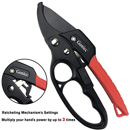Gonicc 8" Professional Ratchet Anvil Pruning Shears (Gpps-1011), Ratcheting Mechanism, Anvil Groove Design, Reinforced Design Handle, Garden Shears Clippers, Anvil Pruner, Hand Tools Scissors Loppers #TOP1