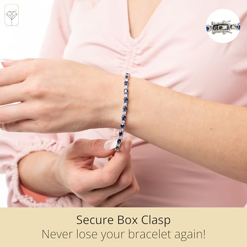 925 Sterling Silver Created Blue Sapphire Tennis Bracelet | Anti-Tarnishing and Hypoallergenic Sterling Silver Bracelet for Women by MAX + STONE4