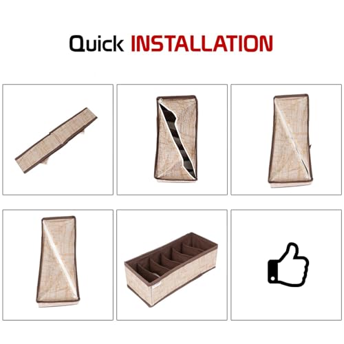Image of HOKIPO Fabric Undergarment Clothing Organizer Storage Box for Drawers Bra Panty Socks Tie Lingerie Organizer for Wardrobe, 2 Pcs-24+24 Grids (NEW-332-BR*2), Brown