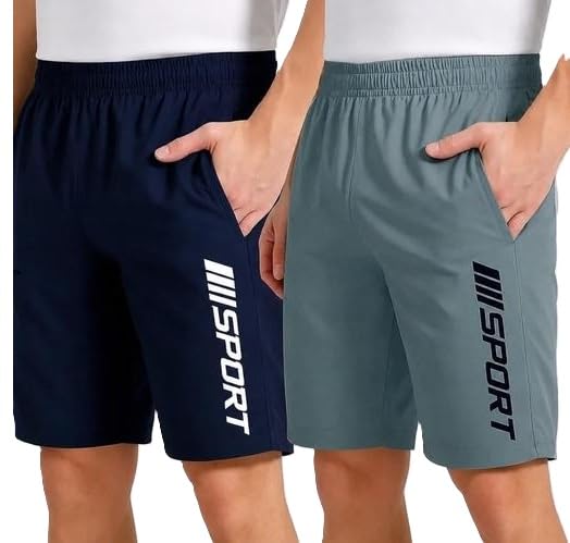 Image of Stylish Men's Regular Fit Sports Shorts Pack of 2 | Lycra Active Shorts for Gym & Running