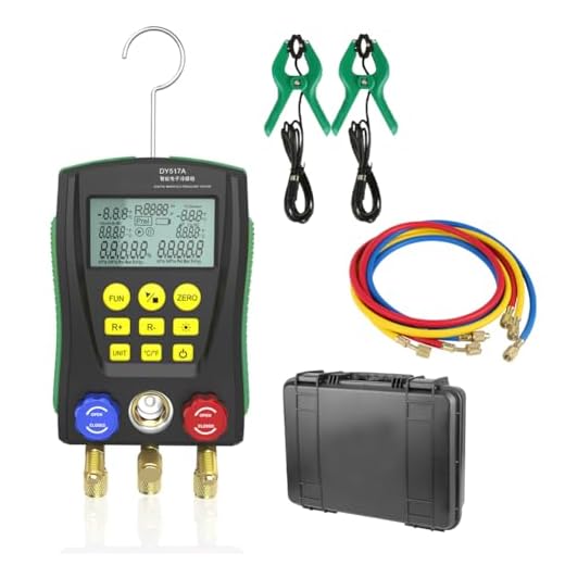 Digital Manifold Gauge Set Pressure&Temp Test HVAC Manifold Pressure Leak Test Digital Refrigerant Gauges Vacuum HVAC Gauges with Refrigerant Hoses&Temperature Clamps&LCD Display for Air Conditioning