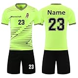 HDSD Personalisiertes Trikot Kinder Erwachsene Fussball Trikots & Shorts mit GRATIS Name + Nummer Team Logo Fußballtrikot (grün)