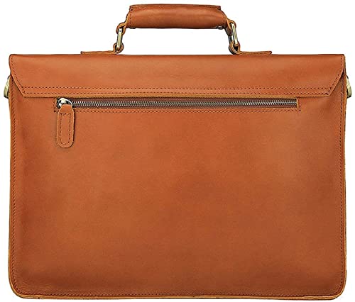 Messenger Bag, Leather Briefcase for Men,14 Inch Large Pocket Leather Messenger Bag for Men, Brown Leather Laptop Bag Leather Satchel(Size:39.5x9x29CM)4