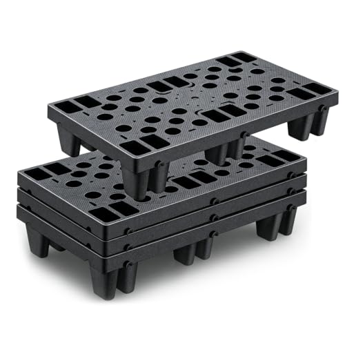 4x Leichte Kunststoffpaletten, 10cm extra hoher Feuchtigkeitsschutz, Stecksystem & stapelbar, 2.4T Schwerlastpaletten, wasserdicht & rutschhemmend für Lager, Garten, Supermarkt (50×30cm/pcs)