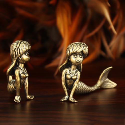 Figurilla Estatua Sirena Metal Cobre Decoración Mini miniatura 3