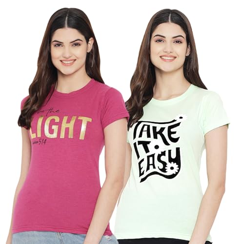Image of Style Go Women's /Girls Cotton Regular Fit Graphic Stylish Printed Short Sleeves Casual T-Shirt || Trends & Stylish (Pack 2)