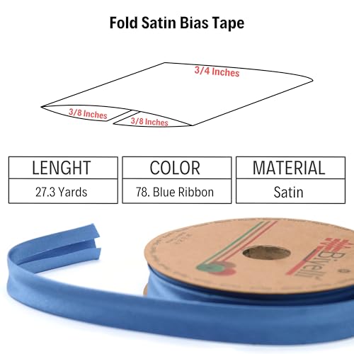 Image of Fold Satin Bias Tape - 99+ Colors - 3 /4 Inches Wide - 27 Yards - Fold Satin Binding Bias Ribbon Fabric Piping Bias Binding Tape for Sewing Clothing DIY BYS78