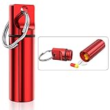 SAINSWIN Pill Organizer Keychain, Red Small Pocket Aluminium Alloy Pill Box,Mini Pill Container for