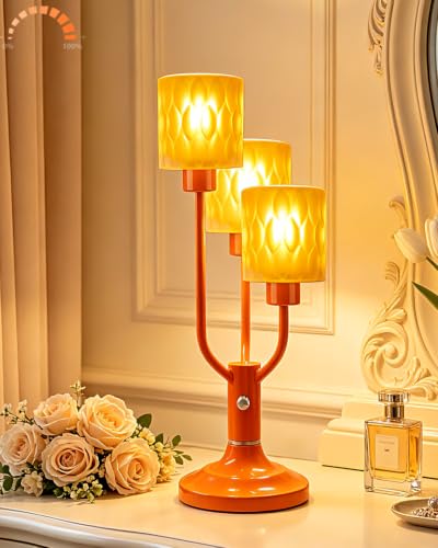Lightdot Mid Century Modern Orange Glass Table Lamp for Bedroom Dimmable