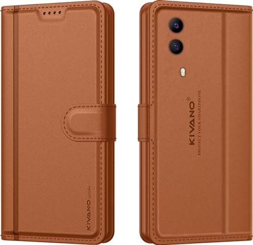 Image of KIVANO LUXE Compatible for Vivo Y51 (2020) / Vivo Y53s / Vivo Y31 / Vivo Y51A Luxury Handmade Leather Magnetic Flip Folio Case | Card Holder & Kickstand | Slim Protective Cover | Unisex - Brown