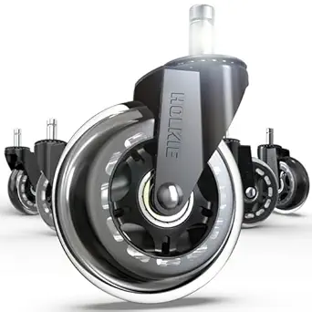 HOLKIE Office Chair Wheels - Universal Fit 3 Inch Roller Blade Casters - Safe for Hardwood Carpet Floors - Heavy Duty Rubber Replacement for Gaming Chairs - Smooth, Silent Glide - Set of 5