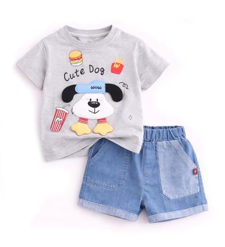 Image of Bold N Elegant Half Sleeve Pure Cotton Baby Boy Girl 3D Cartoon Smiley Animals T-Shirt with Denim Shorts Smart Casual Outfit for Infant Toddler Kids Upto 5 Years