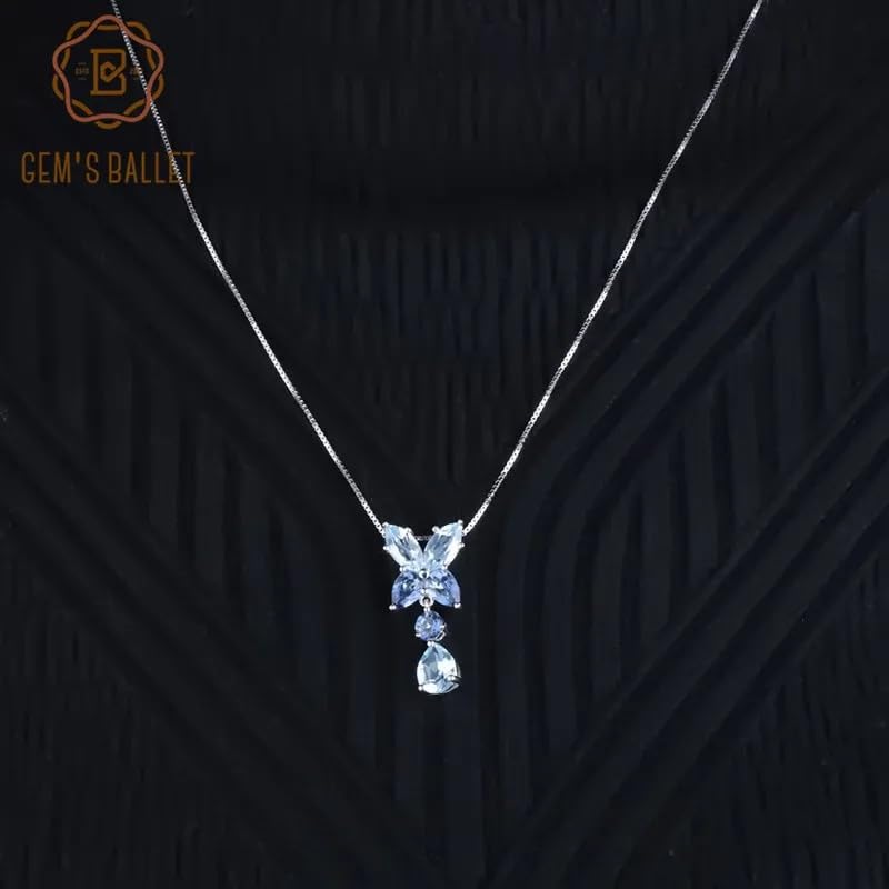 Collier topaze bleue naturelle et quartz mystique, pendentif fleur argent - 5