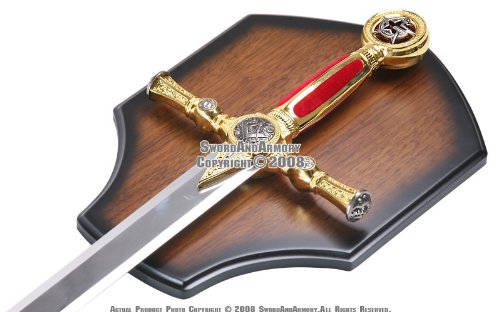Etrading 45" Masonic Ceremonial Sword Templar Knight Freemasonry Red Handle with Plaq