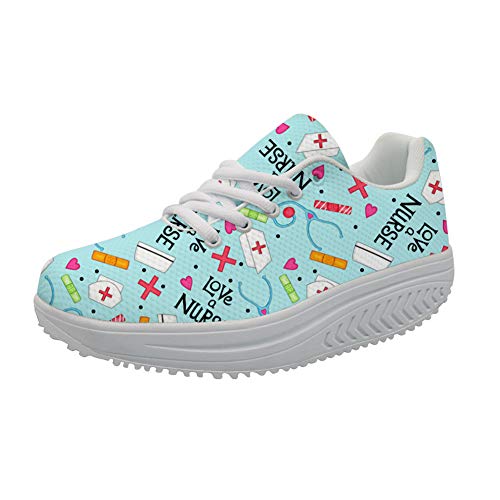 Showudesigns Enfermero Mujer Adelgazar Zapatos Sneakers para Caminar Zapatillas Aptitud Cuña Plataforma Zapatos Height-Increasing Sacudir Sneaker 37 EU