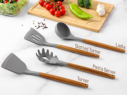 Zulay (8 Piece) Silicone Kitchen Utensils Set For Cooking - Non-Stick Silicone Cooking Utensils Set With Acacia Wood Handle - Heat Resistant Spatula Set - Flexible Silicone Kitchen Set #TOP7