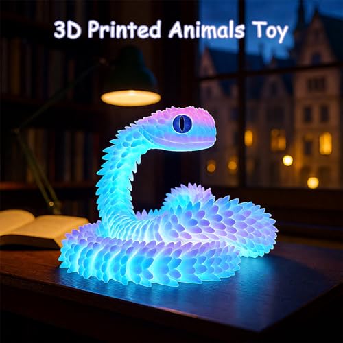 24in 3D Printed Snake, 3D Printed Animals Articular Mobility Glow in The Dark Snake Toy, Fidget 3D Printed Collectible Toys for Home & Office Decoration, Gift for Boys and Girls (Luminous Blue) - Image 5