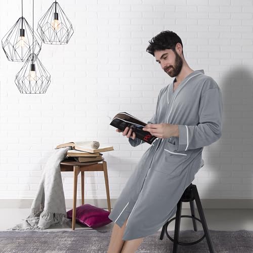 رداء استحمام صيفي منسوج خفيف الوزن للرجال من القطن المخلوط من ان واي ثريدز، لون رمادي، مقاس اكس اكس لارج XXL