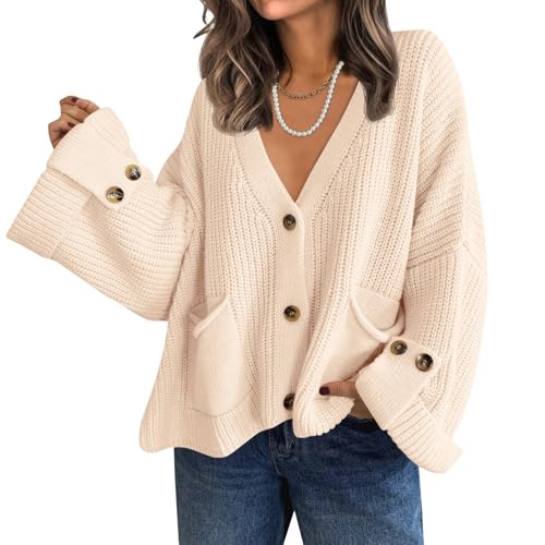 Saodimallsu Womens Oversized Cardigan Sweaters Button Up V Neck Long Sleeve Open Front Chunky Knit Sweater Coats
