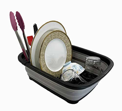 SAMMART 8L Foldable Plastic Dish Drainer - Portable Drying Rack - Collapsible Dinnerware Organizer for Space-Saving Kitchen Storage (Set of 2: Alloy Grey + Crystal Blue) - Image 7