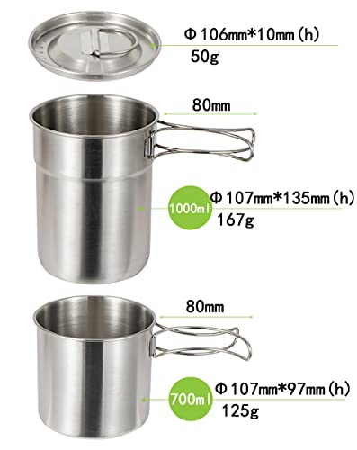 Dzrzvd Camping Cups And Mugs Pot 2Pcs -304 Food Grade Stainless Steel - Outdoor Cookware Set With Vented Lid -33Oz Big+24Oz Small For Backpacking Picnic Hiking #TOP5