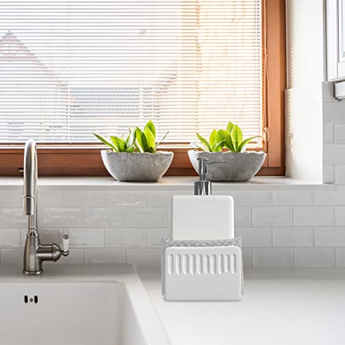 Karisky Dish Soap Dispenser And Sponge Holder, Matte Ceramic Hand Soap Dispenser For Kitchen Sink, Farmhouse Liquid Dispenser Pump For Kitchen Countertop, Bathroom, White, 4 X 7.8 Inch #TOP2