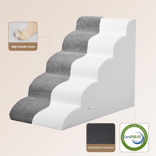 EHEYCIGA Hundetreppe für Kleine Hunde 57 cm Hoch, 5 Stufen, Grau