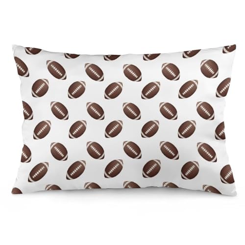 YAANTOND Throw Pillow Cover Football Pattern Queen Size Lumbar Pillow Case with Zipper Sports Themed Standard Decorative Pillowcase Brown White Cushion Cases for Sofa Couch Bed 20x30