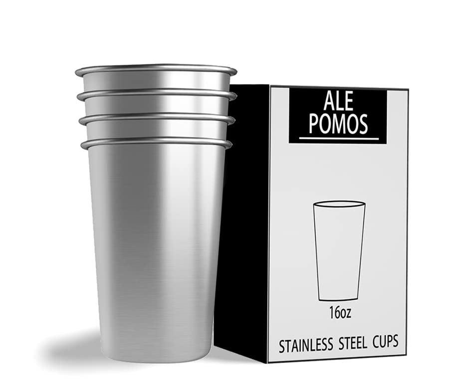 Photo 1 of **BUNDLE OF 4**  ale pomos Stainless Steel Cups 16 oz Pint Cup Tumbler (4 Pack),Metal Cups Drinking Glasses for Travel Camping Outdoors,Stackable Durable Cups (Steel)