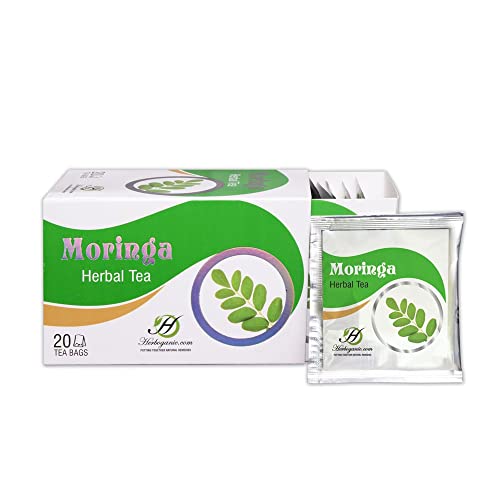HERBOGANIC Moringa Herbal Tea – Digestion Support and Immune Boost | Refreshing and Delicious Blend | Natural Ingredients | 20 Tea Bags