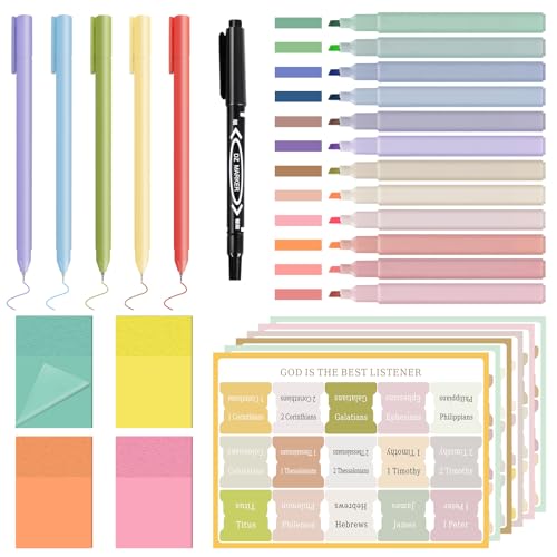 28 Pcs Bible Study Supplies, Journaling Kit for Women, Morandi Bible Study Kit with Pastel Highlighters and Tabs, Pens, Sticky Notes, Annotation Kit