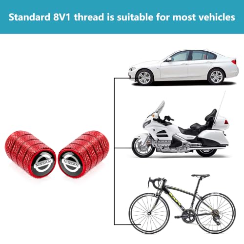 Image of 4pcs Tire Valve Stem Caps, Compatible with Nissan Series Stem Cap Universal Car Air Cover Car Accessories for Cars, SUV, Truck, Motorcycles Red