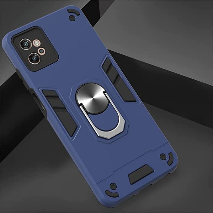 Image of FitSmart Protective Ring Hybrid Robot Hard Back Cover with Ring Kickstand Case for Motorola Moto G32 (6.5 inch) - Blue