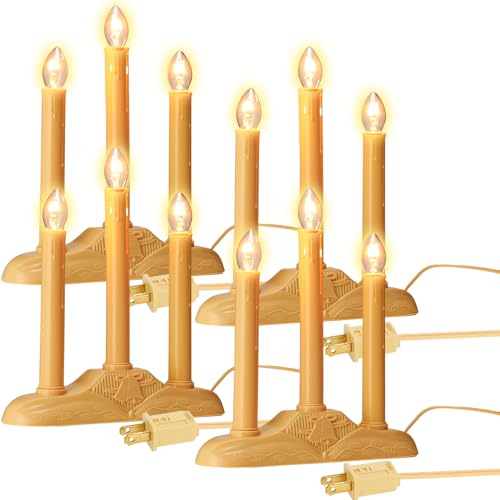 Uiifan 4 Pack 3 Light Electric Candle Candoliers Ivory Christmas Candle Shape Lamps with 3 C7 Clear Bulbs and 3 Ft Wire, 5 Watts Plug in Electric Window Candles for Xmas Supplies Decorations