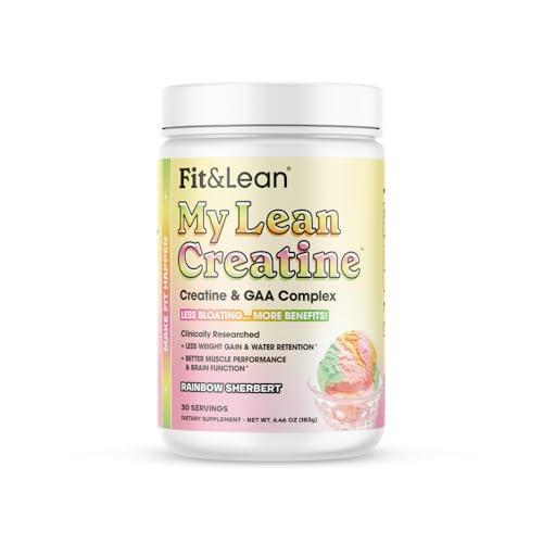 Fit & Lean Creatine for Women My Lean Creatine Powder Complex with GAA Muscle Performance Cognitive Function and Less Bloating Reduced Water Retention (6.46 Ounce (Pack of 1) Rainbow Sherbert)