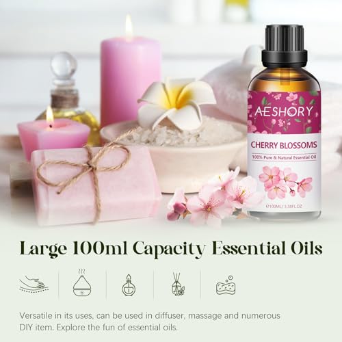 AESHORY Cherry Blossom Essential Oil 100ml, Natural Cherry Blossom Oil for Diffuser, Home Fragrance, Sleep, Relaxation, Skin Care, Perfume & Candle Making - Image 4