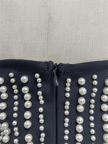 Women Solid Spliced Pearl Slimming Slash Neck Sleeveless High Waist Patchwork Chain Dress3