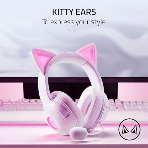 Image of Razer Kraken Kitty V2 USB Wired Headset: Chroma RGB Kitty Ears - Stream Reactive Lighting - HyperClear Cardioid Mic - 40 mm Drivers - 7.1 Surround Sound - Comfortable Ear Cushions - White