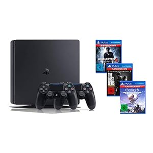 PlayStation 4 – Hits Bundle (1TB, schwarz, slim) inkl. Uncharted 4, The Last of Us, Horizon Zero Dawn + DualShock 4 Controller (schwarz)