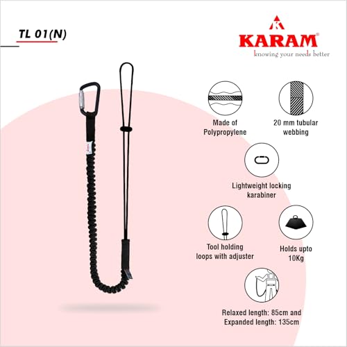 Image of KARAM Tools Lanyards with Mini Karabiner | Secure & Convenient Tool Tether for Work & Outdoor Activities | Fall Protection Gear for Safety | TL01(N)