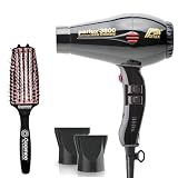 Parlux 3800 Eco Friendly Ionic and Ceramic Black Hair Dryer and Miracle Detangling Brush Medium Size Nylon & Boar Bristles for All Hair Types – Blush Pink